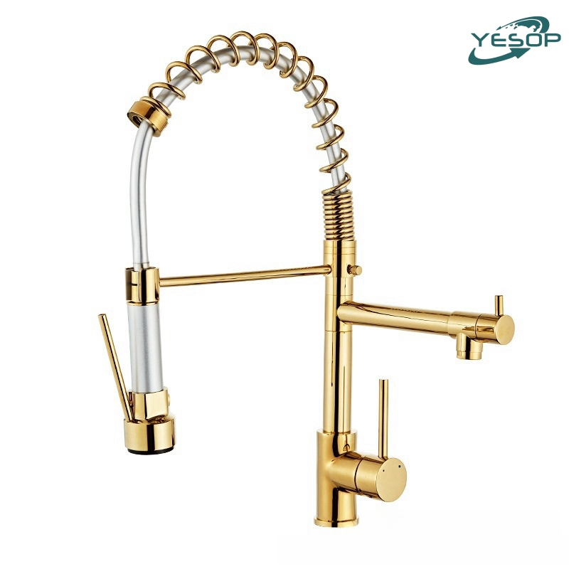 Torneira Cozinha Dourada Pia Gourmet Misturador Inox Luxo Acabamento Brilhante Yesop