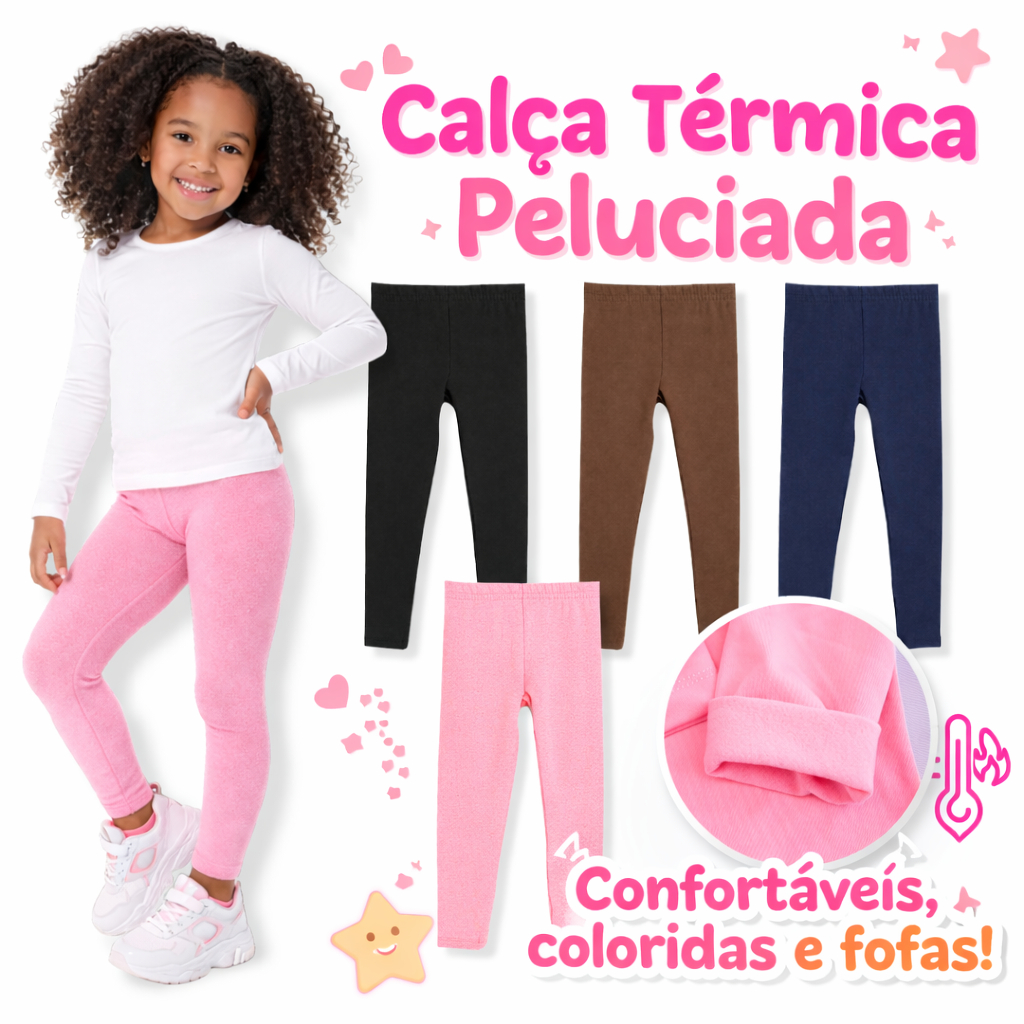Kit 4 Calças Legging Térmica Peluciadas Infantil Juvenil Menina/Feminino Menino/Masculino Lisa Premium Inverno