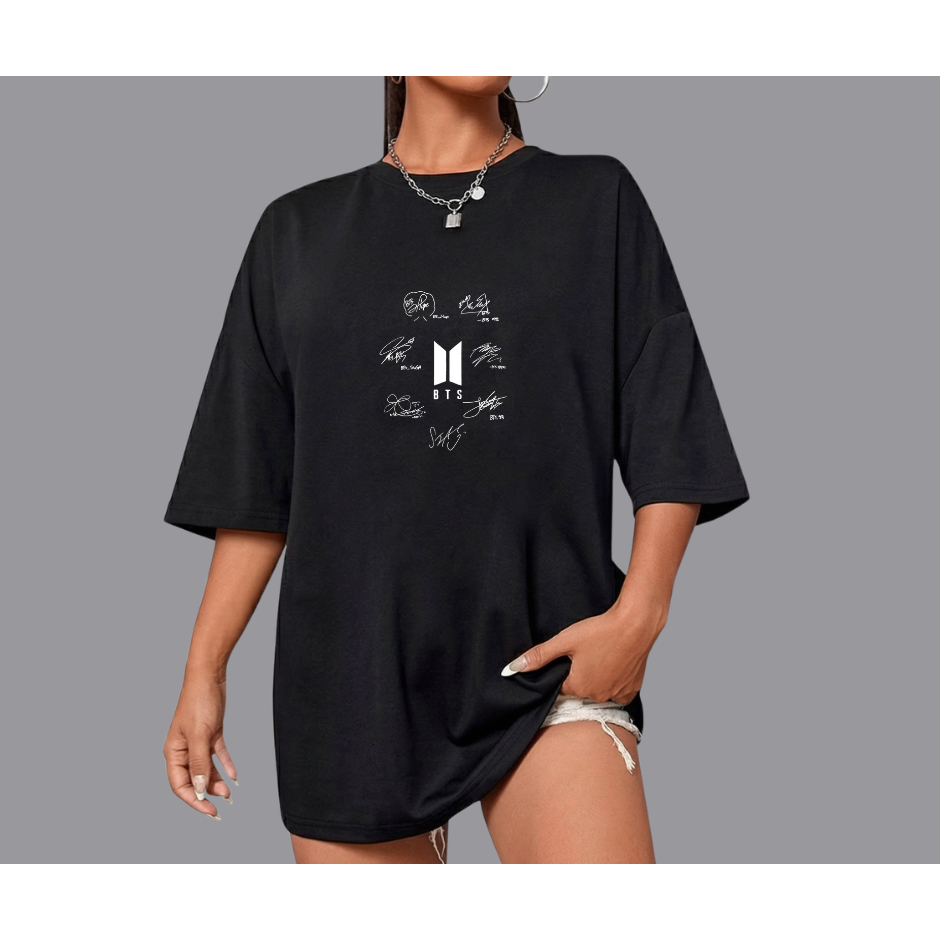 Camiseta Oversized BTS Assinaturas de todos Suga, V, Rm, J-Hope, Jin, Jimin e Jung Kook Bts Army