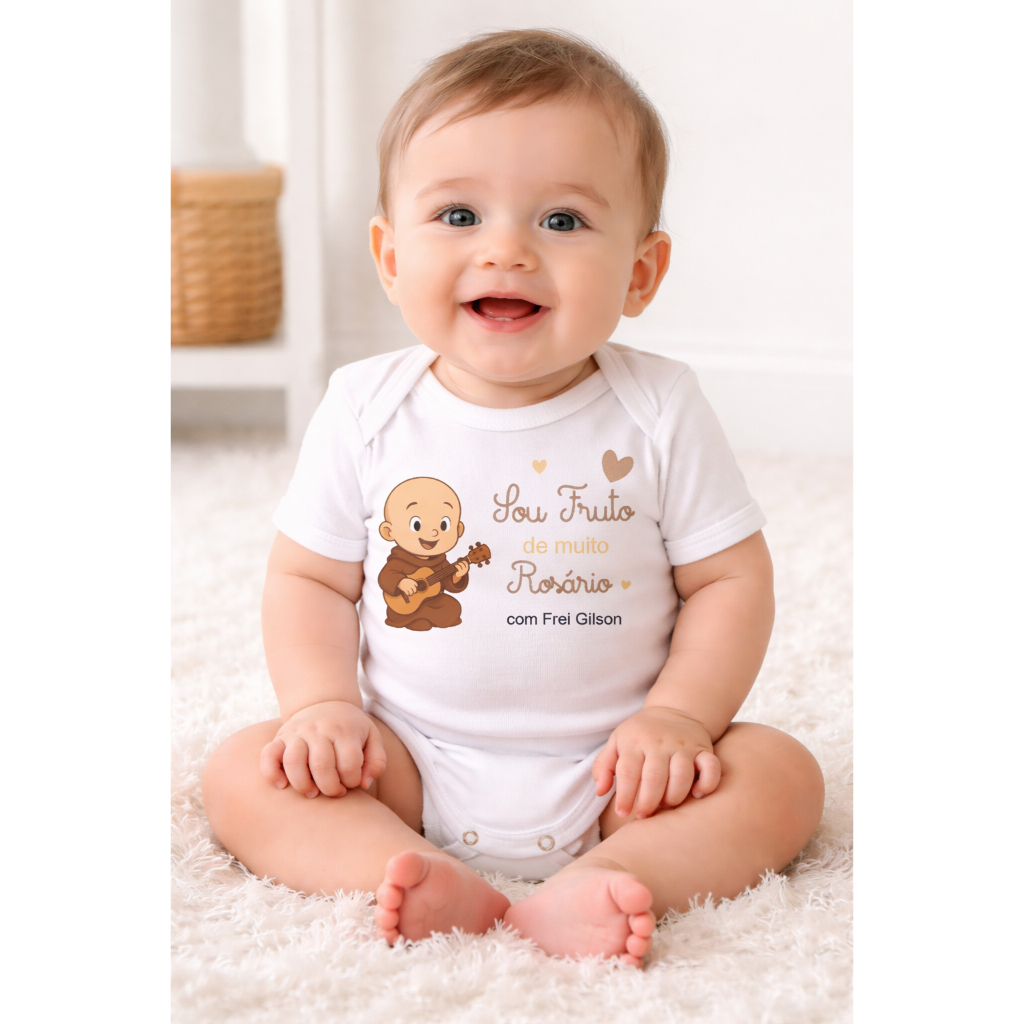Body Bebê Frei Gilson -Sou Fruto de Muito Rosario Bebê Algodão Macio Branco e Coloridos Unissex em Oferta na Shopee