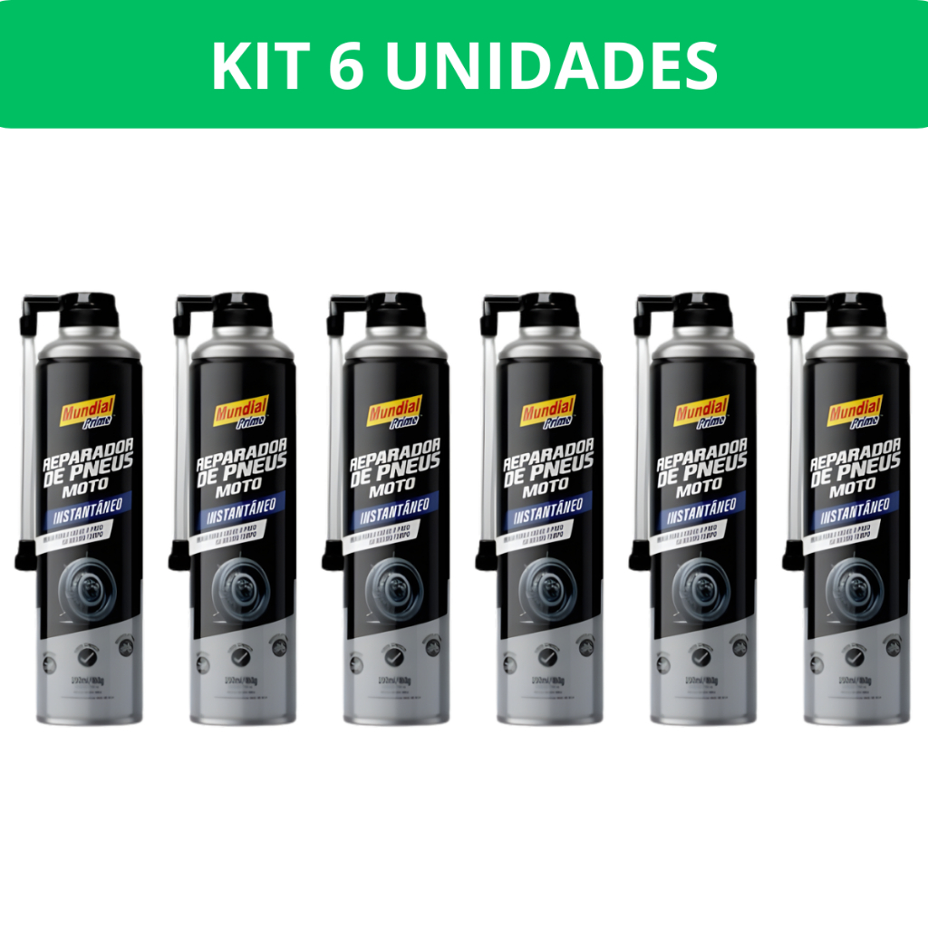Kit 6 Reparador Pneu Moto 200ml Mundial Prime Reparo Rápido e Seguro Emergencial