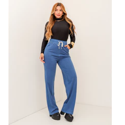 Calça Feminina Pantalona Cintura Alta Elástico Casual Confortável 3RD SD1930
