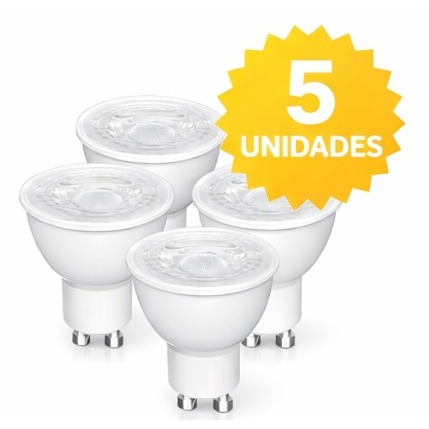 Kit 5 Lâmpada Led 5w Gu10 Dicroica Mr16 Spot Lustre Bivolt Branco Frio