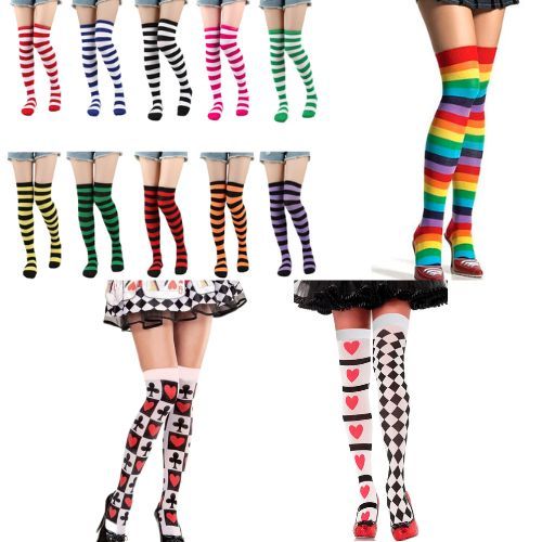 Meia 7/8 Longa / Cano Alto / Rainha De Copas Fantasia Cosplay Baralho / Listradas / Coloridas - envio hoje em Oferta na Shopee