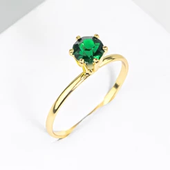 Anel Feminino Solitário de Formatura com Pedra Verde Esmeralda Banhado a Ouro