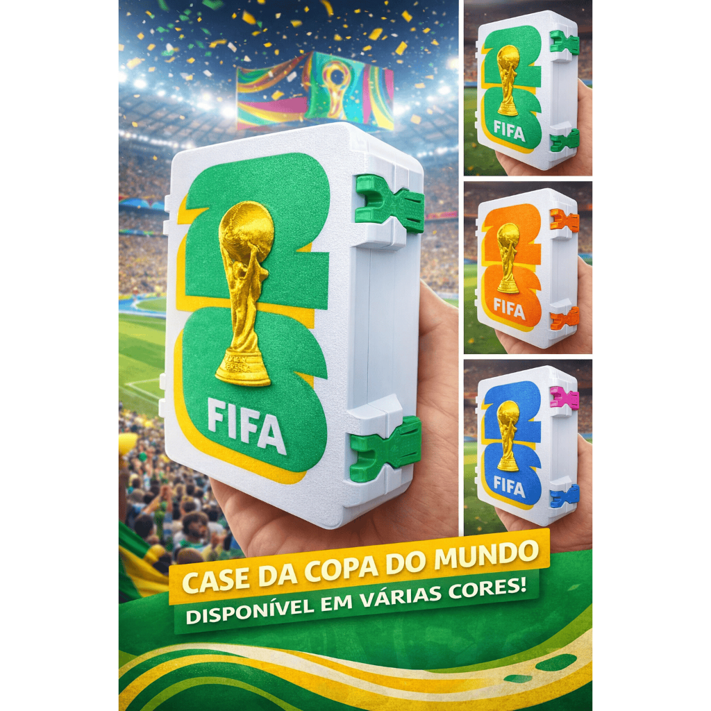 Caixa Porta Figurinhas Copa do Mundo 3D – Organizador FIFA 2026 – Case para Cards e Figurinhas