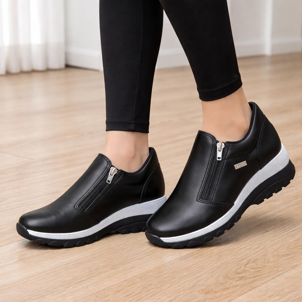 Tenis Feminino Sola Alta Plataforma Sneaker Calce Facil com Ziper
