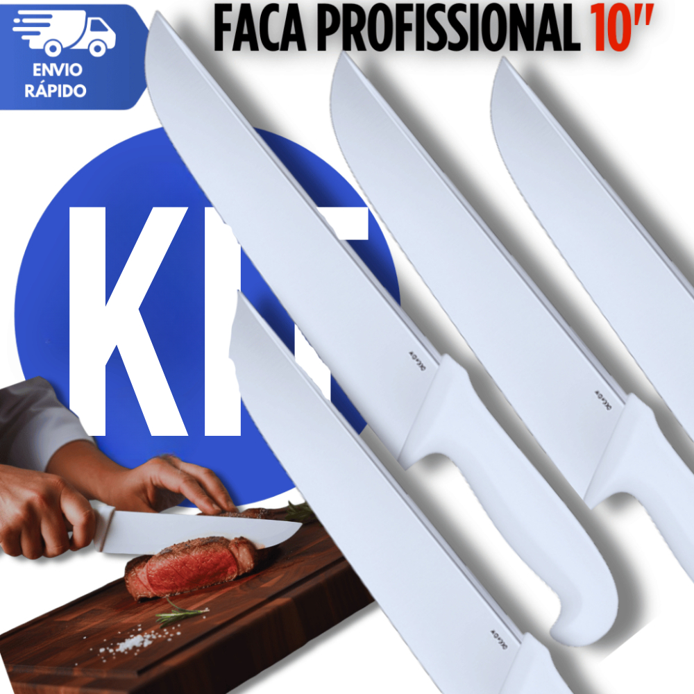 Faca Carne Açougue Churrasco Profissional 10" Corneta Premium Cor Branco Multiuso Facas