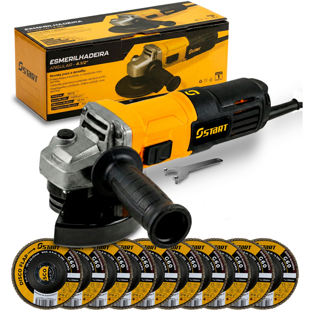 Kit Esmerilhadeira Lixadeira Angular 4.1/2 Profissional 780w Com 10 Discos Flap em Oferta na Shopee