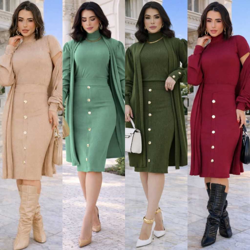 tri conjunto veronica  moda feminina  conjunto de três peças saia  blusa e sobretudo moda feminina em Oferta na Shopee