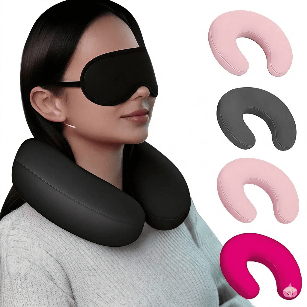 Imagem Almofada de Pescoço para Viagem Almofada Descanso de Cabeça Almofada Cervical+mascara adulto infantil