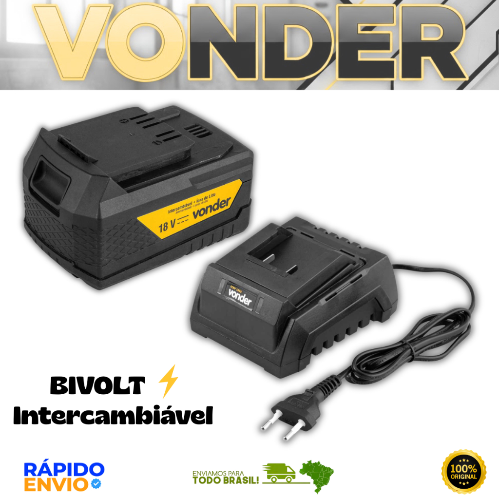 Bateria 4Ah Intercambiável IBV1804 E Carregador 18V Vonder Resistente Alta Duração Original Premium