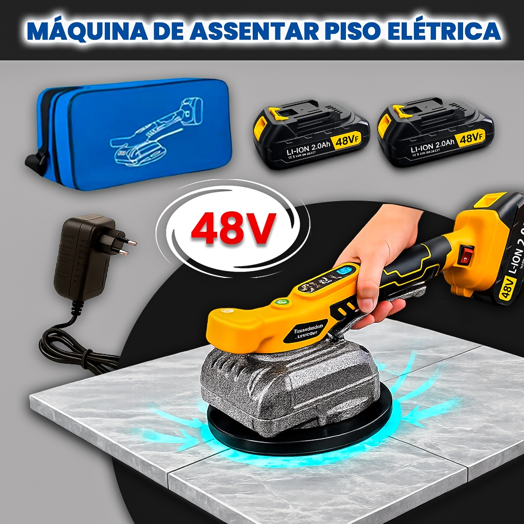 Máquina Assentar Piso Elétrica Ventosa Vibratória 48V Porcelanato Cerâmica Azulejo 2 Baterias em Oferta na Shopee