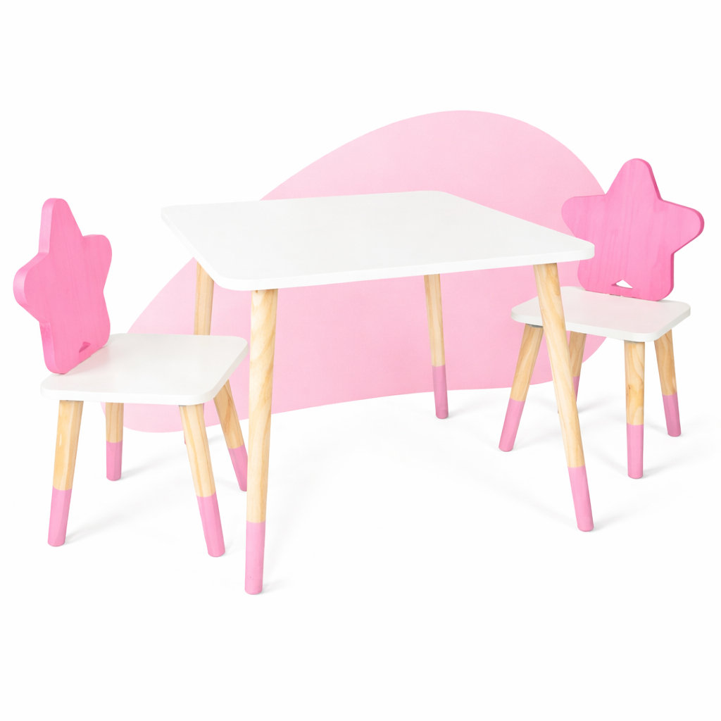 Imagem Mesa 2 Cadeiras Infantil Estrela Madeira Brinquedo Pedagógico Mobiliário Quarto Montessori Criança Kit Livro Educativo