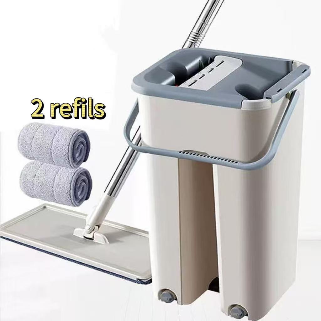 Imagem Esfregão Flat Mop com Balde,com Cabo Extensivel Inox,2 Refils giratório de limpeza Esfregão.