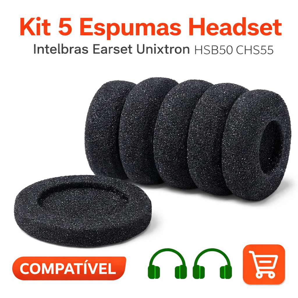 Kit 5 Espumas Headset Intelbras HSB50 CHS55 Unixtron Almofadas Reposição Conforto Premium