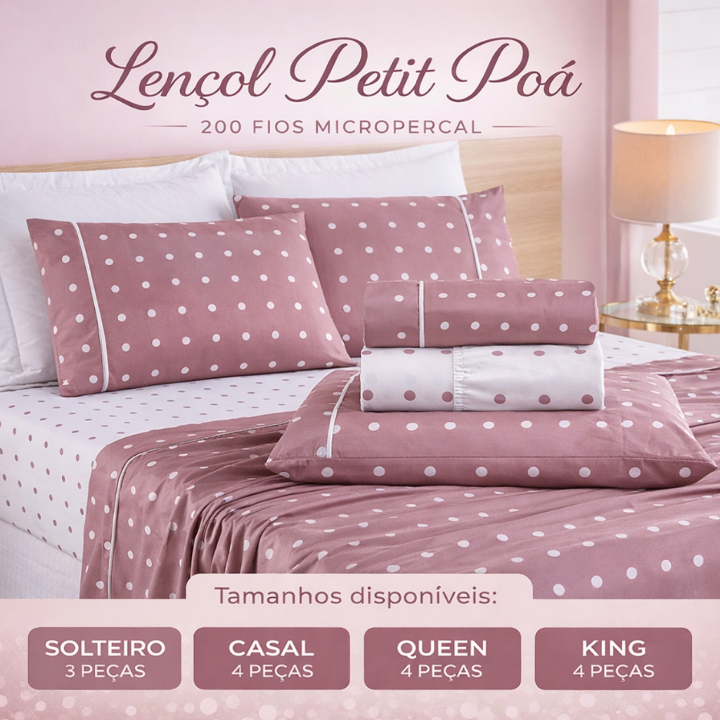 Jogo De Lençol Cama SOLTEIRO CASAL QUEEN KING De Bolinha Petit Poá 4 peças 200 Fios Micropercal