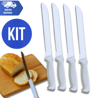 Faca de Pão  Aço Inox 6 Polegadas Cabo Plástico Branco Cozinha Serra Serrilha Bolo Torta Lâmina inox em Oferta na Shopee