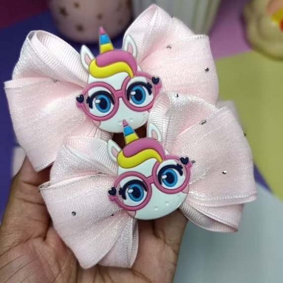 Parzinho de laço unicórnio/laço unicórnio bico de pato/laço infantil na Xuxinha/kit de laços rosa