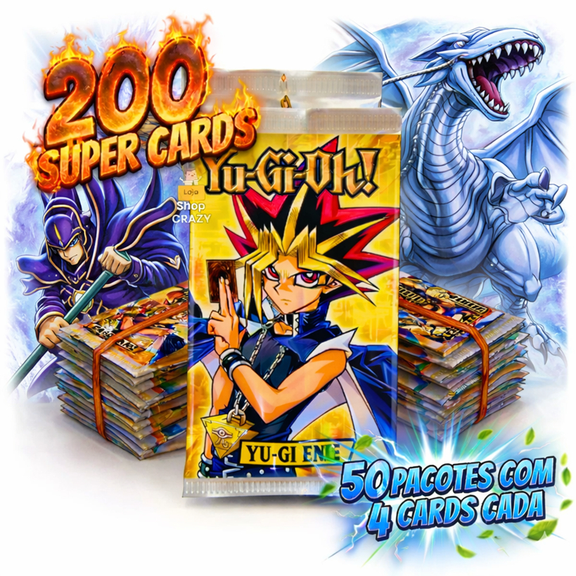 Kit Cartas Yu-Gi-Oh 200 Cards TCG Mago Negro Dragão Branco Deuses Egípcios Cards Colecionáveis