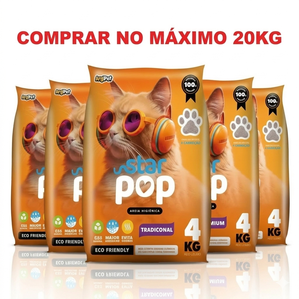 Areia Sanitária para Gato - Star Pop – Antiodor, Alta Absorção, Eco Friendly 100% Natural 20kg em Oferta na Shopee