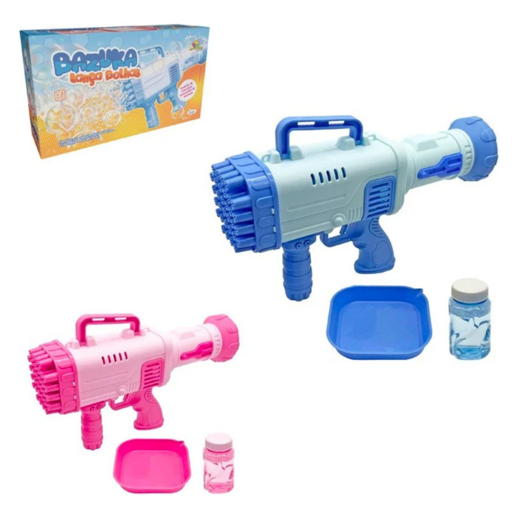 Arminha Bazuca Lança Bolhas de Sabão Brinquedo Infantil Recarregável Festa ao Ar Livre com Refil