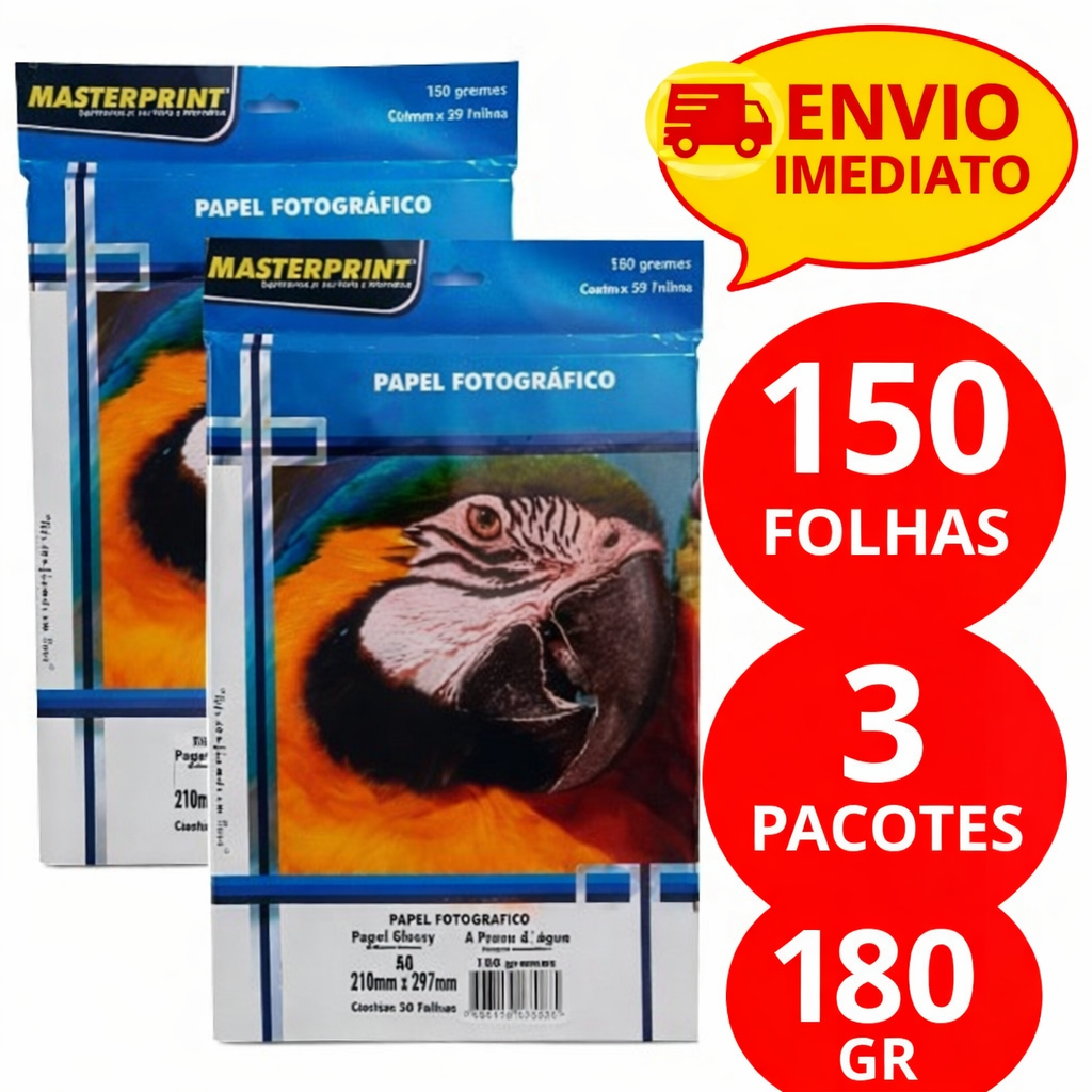 Papel Fotográfico 180g A4 Glossy Brilhante à Prova D'água MASTERPRINT 50/100/150 Folhas em Oferta na Shopee