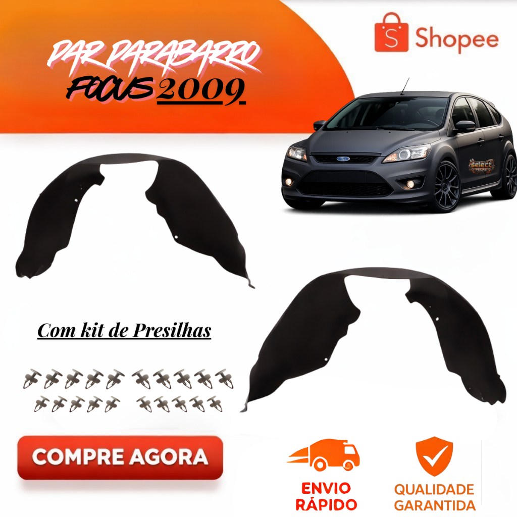 Par de ParaBarros do Ford Focus 2009 2010 2011 2012 2013 + Presilhas