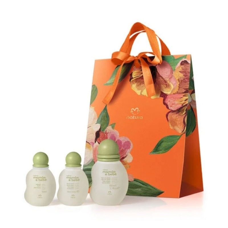 Kit Natura Mamãe e Bebê Clássico Presente Dia das Mães Original + Sacola Presenteável Cheirinho Suave Bebê