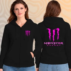Blusa de frio Moletom Casaco Suéter de zíper Peluciado com bolsos laterais e capuz ajustável Monster