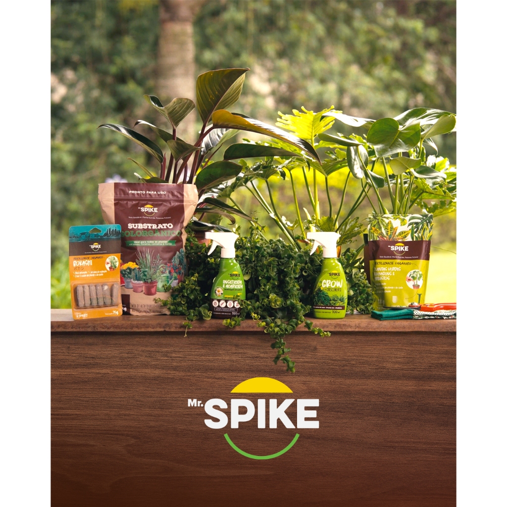 Kit Orgânico Jardinagem Plantas Verdes Mr Spike: Adubo + Bokashi + Substrato + Grow + Inseticida Natural
