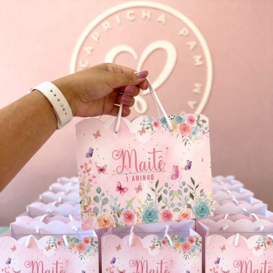 Sacolinhas personalizadas jardim encantado jardim das borboletas lembrancinha aniversário infantil