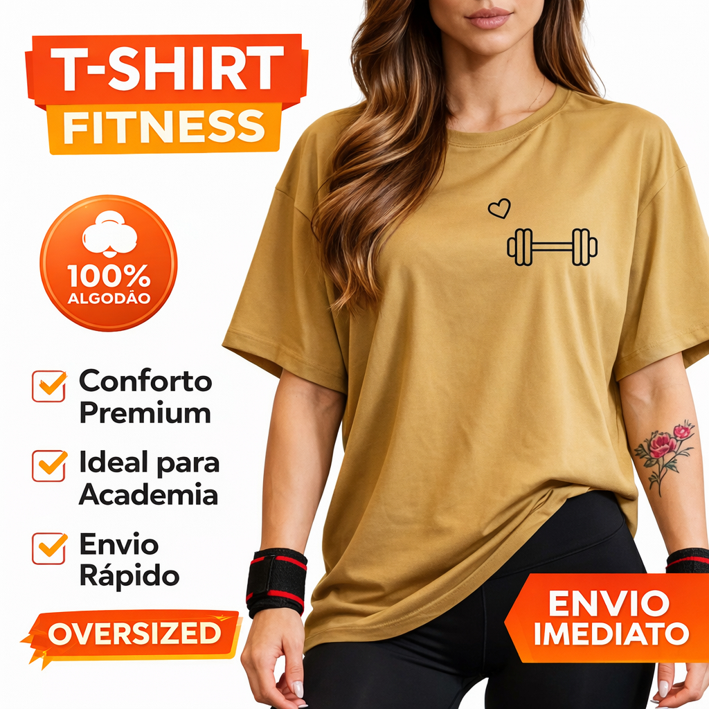 Blusão Oversized Feminino 100% Algodão — Camiseta T-Shirt Gym Academia Fitness Confortável Casual