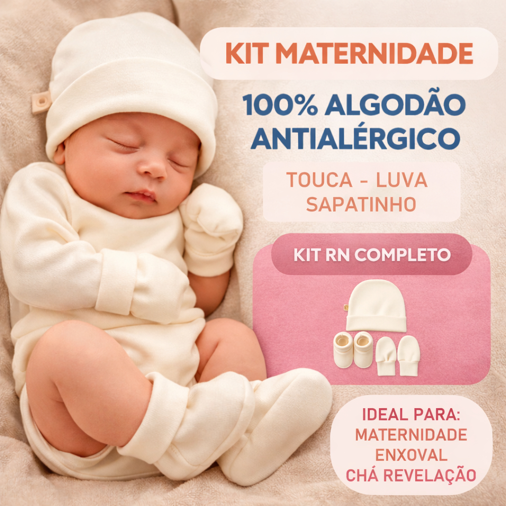 Kit RN Maternidade Bebê 100% Algodão Antialérgico Touca Luva Sapatinho Enxoval Completo em Oferta na Shopee