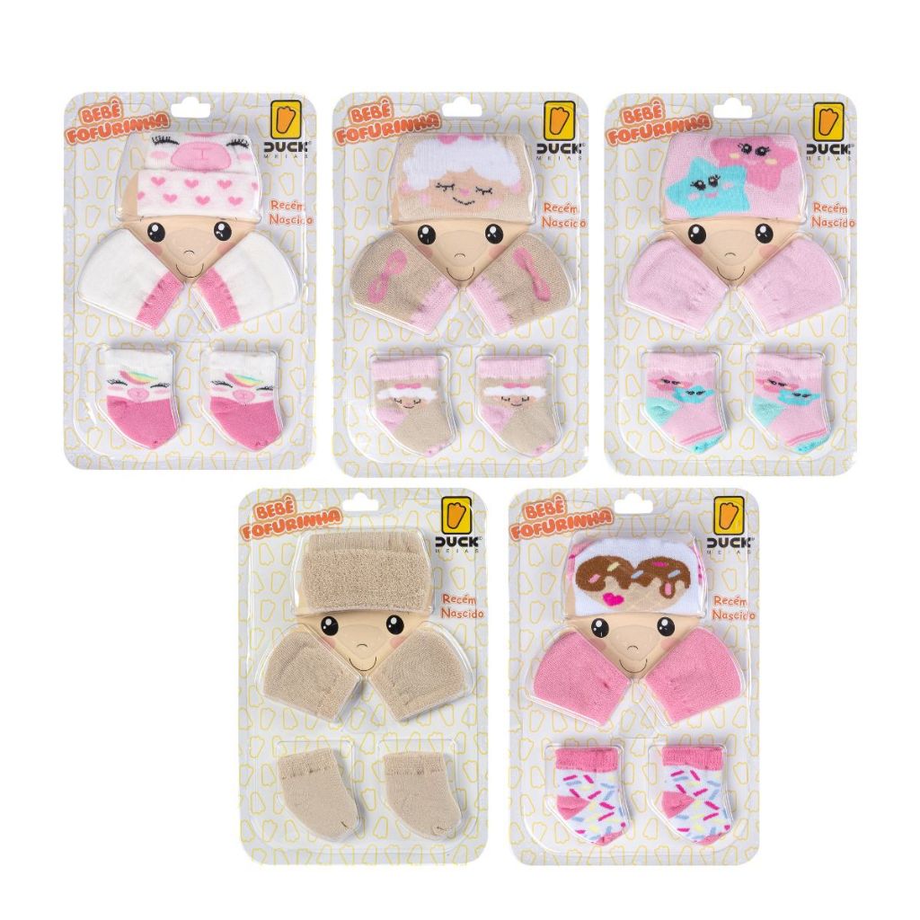 Kit 5 conjunto Meia Luva Touca para Bebê Recém Nascido 0 a 03 meses Maternidade Enxoval Fofurinha em Oferta na Shopee