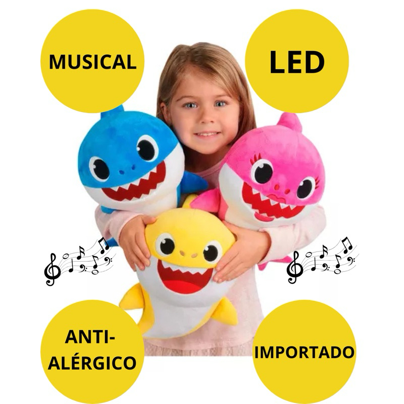 Pelúcia  baby Tubarão MUSICAL LED 20cm Importado Antialergico