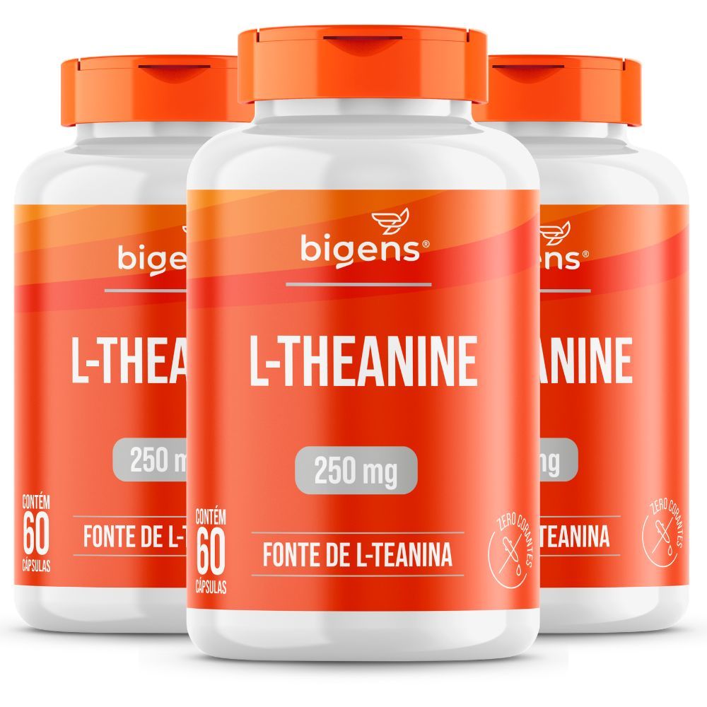 Kit 3x L-Theanine Teanina 250mg | Relaxamento Sem Sonolência, 60 Caps, Bigens
