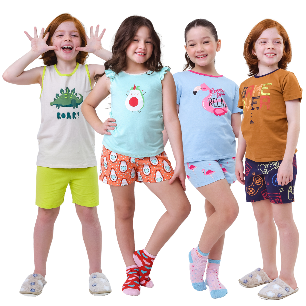 Pijama Infantil Verão Algodão Conjunto Curto Menina Menino Roupa de Dormir Confortável