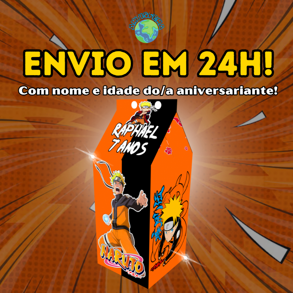Caixinhas Naruto Milk Leite Surpresa Personalizadas Com Nome e Idade Para Festas de Aniversario e Lembrancinhas