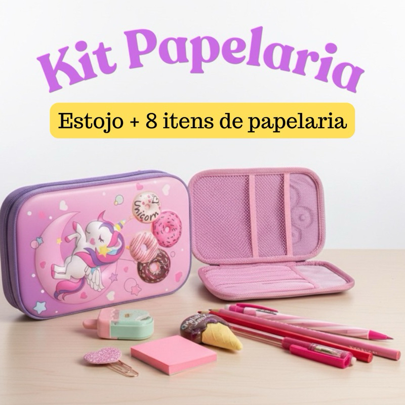 KIT PAPELARIA FOFA | ESTOJO + 8 ITENS DE PAPELARIA SORTIDA SURPRESA | PAPELARIA FOFA PRESENTE