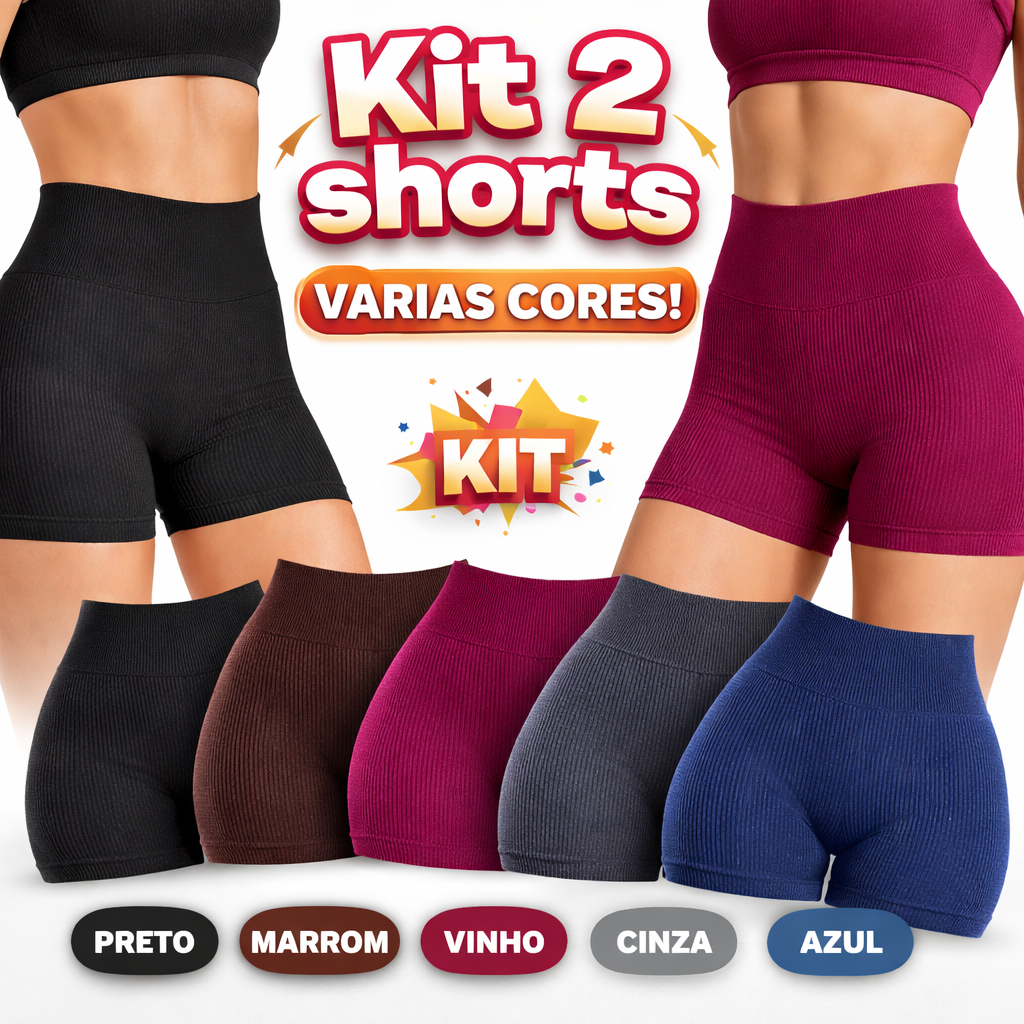 Short Feminino Fitness Premium Canelado Cintura Alta Zero Transparente 1/2/3 Short Academia