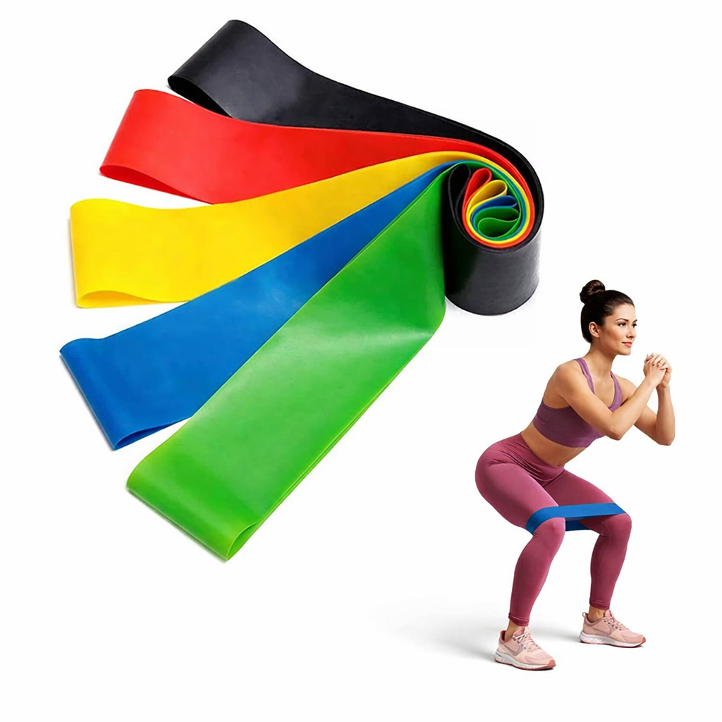 kit 5 Faixas Elástica de Resistência para yoga Pilates Treino Academia