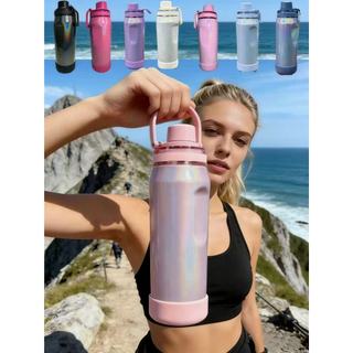 New Garrafa Térmica Inox 650ML/850ML l Esportiva Academia com Capa Silicone Gelada Quente Tinta arco-íris brilhante