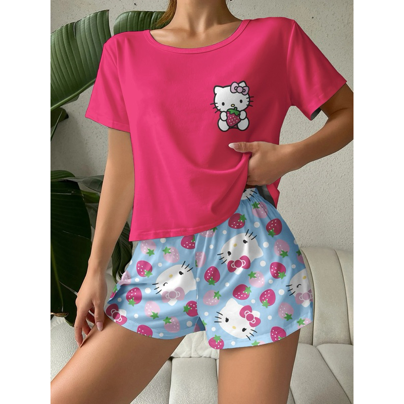 Pijama Adulto e Infantil Hello Kit Moda Verão Estilo Doll