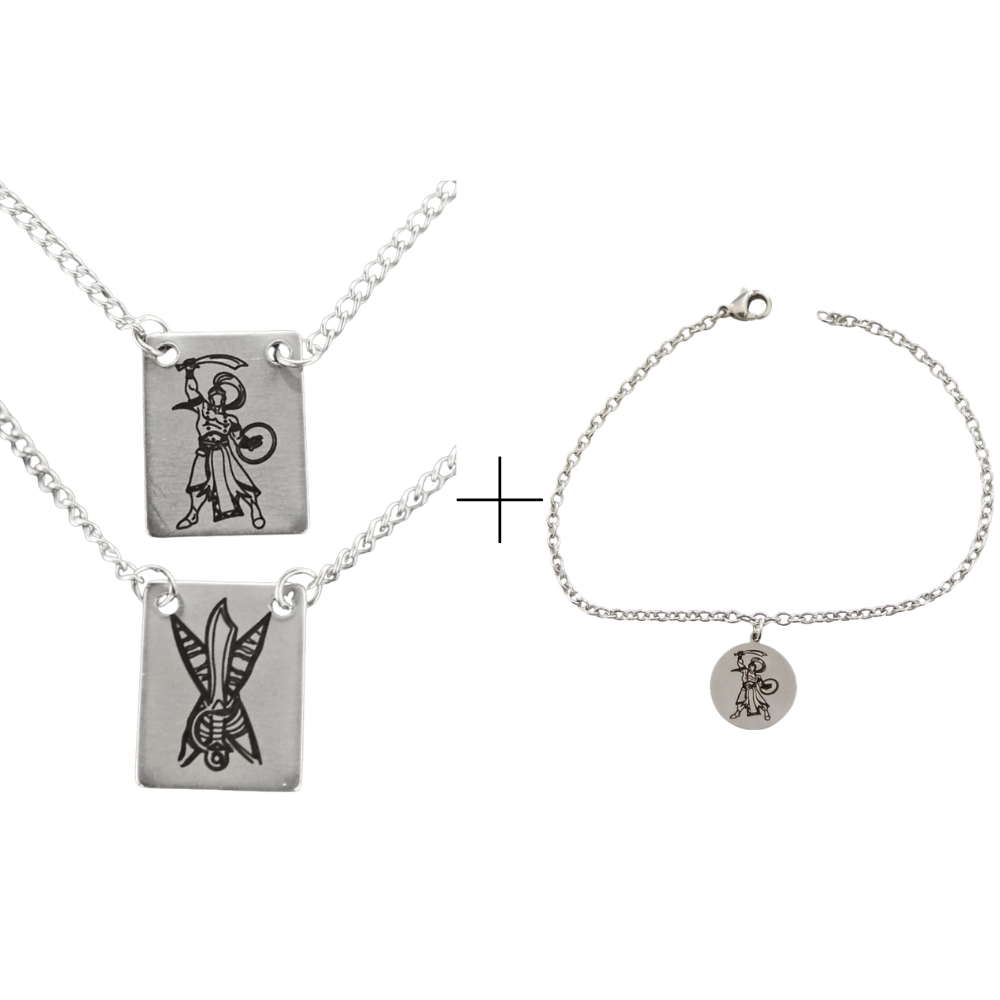 Escapulário + Pulseira Orixás de aço inox Ogum-Iemanja-Zé-Oxossi-Oxum-Iansã-Xangô-Oxalá