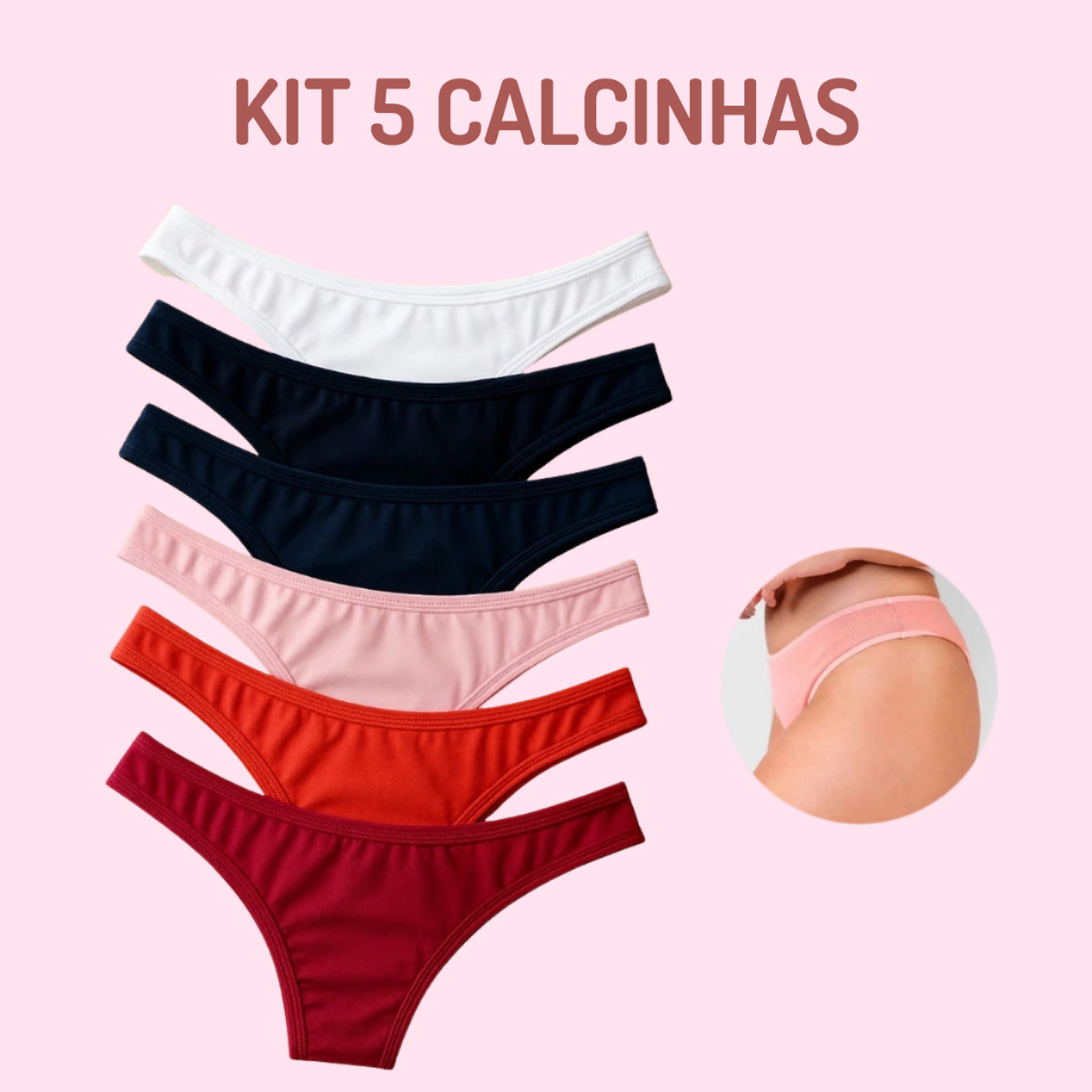 Kit 5 Calcinhas Tanga Juvenil Confortável Forro 100% Algodão 10 a 18 anos Feminina Lisa  Estampadas