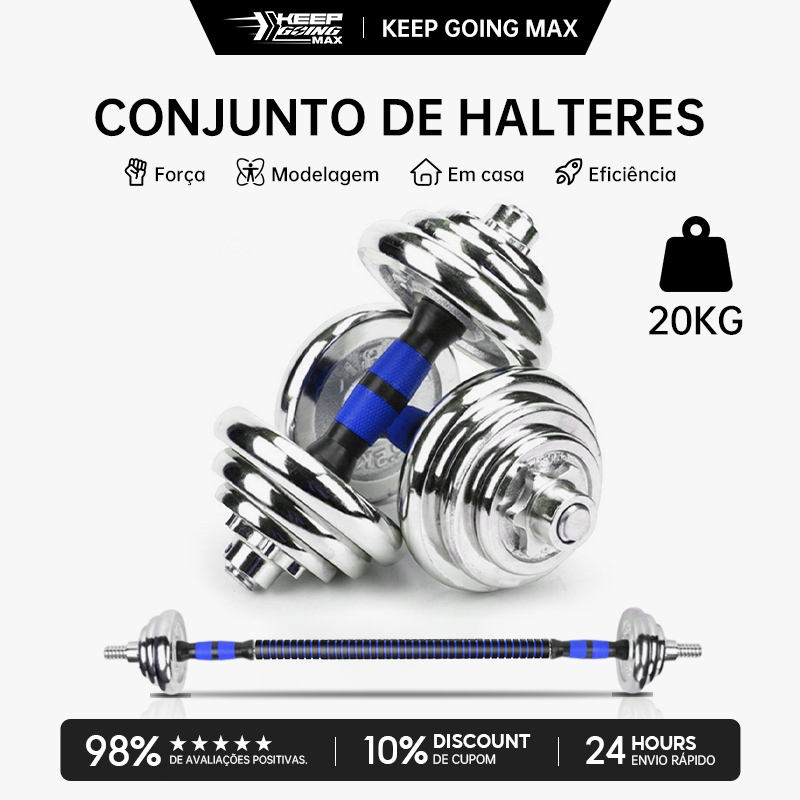 Keep Kit Anilhas Halteres Barra Completo Na Maleta Dumbbell 20kg/15kg/10kg