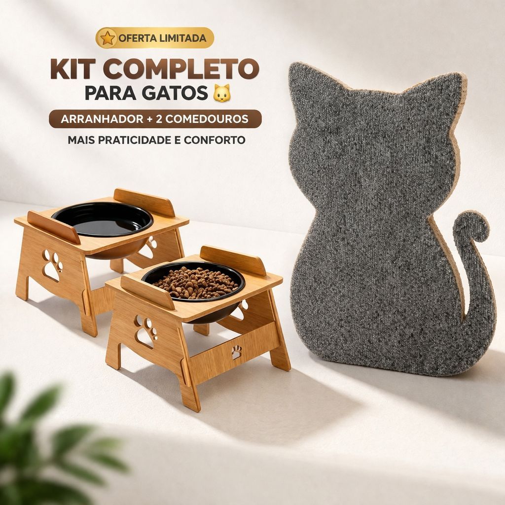 KIT 2 COMEDOR COMEDOURO MDF RESISTENTE AGUA RAÇÃO + ARRANHADOR GATO [ADESIVO PROTETOR MOVEIS PAREDE