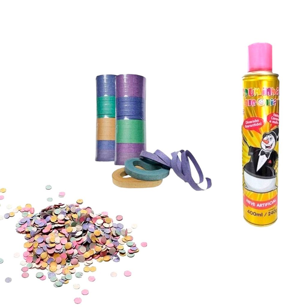 Kit Festa Carnaval Jogos Copa Animações Festas Aniversários Com Spray de Espuma Confete Serpentina