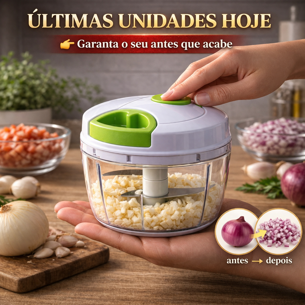 Processador Manual de Alimentos ChefCut Pro™ 500ml Triturador com Corda Retrátil 3 Lâminas Inox Pica Alho Cebola Legumes